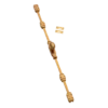Gold-colored mechanical chain/link segment with a central rounded wheel, diagonally across a black background.