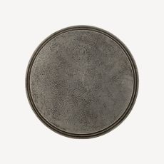 Round textured metal disk with a raised double rim resembling a metal lid or coin like object