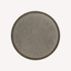 Top down view of a smooth gray circular metal disk with a darker edgey rim
